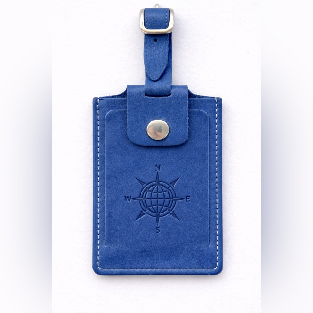 NEW Embossed Leather Luggage Tag - Blue